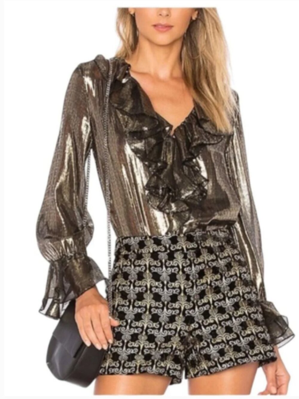 Alice + Olivia Metallic Ruffle-Trim Blouse